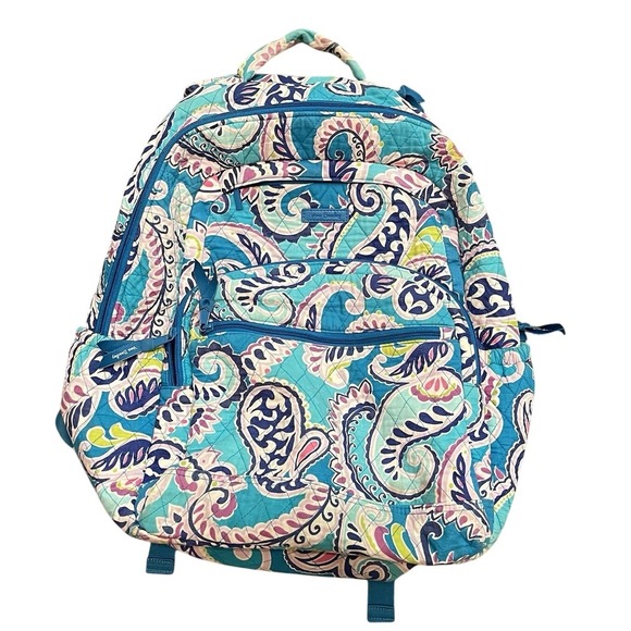 Vera Bradley Small Essential Fabric Backpack Travel Bag Blue Waikiki Paisley - Picture 1 of 11